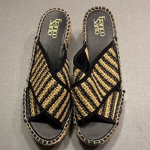 Franco Sarto Black and Tan Espadrille Slides size 10